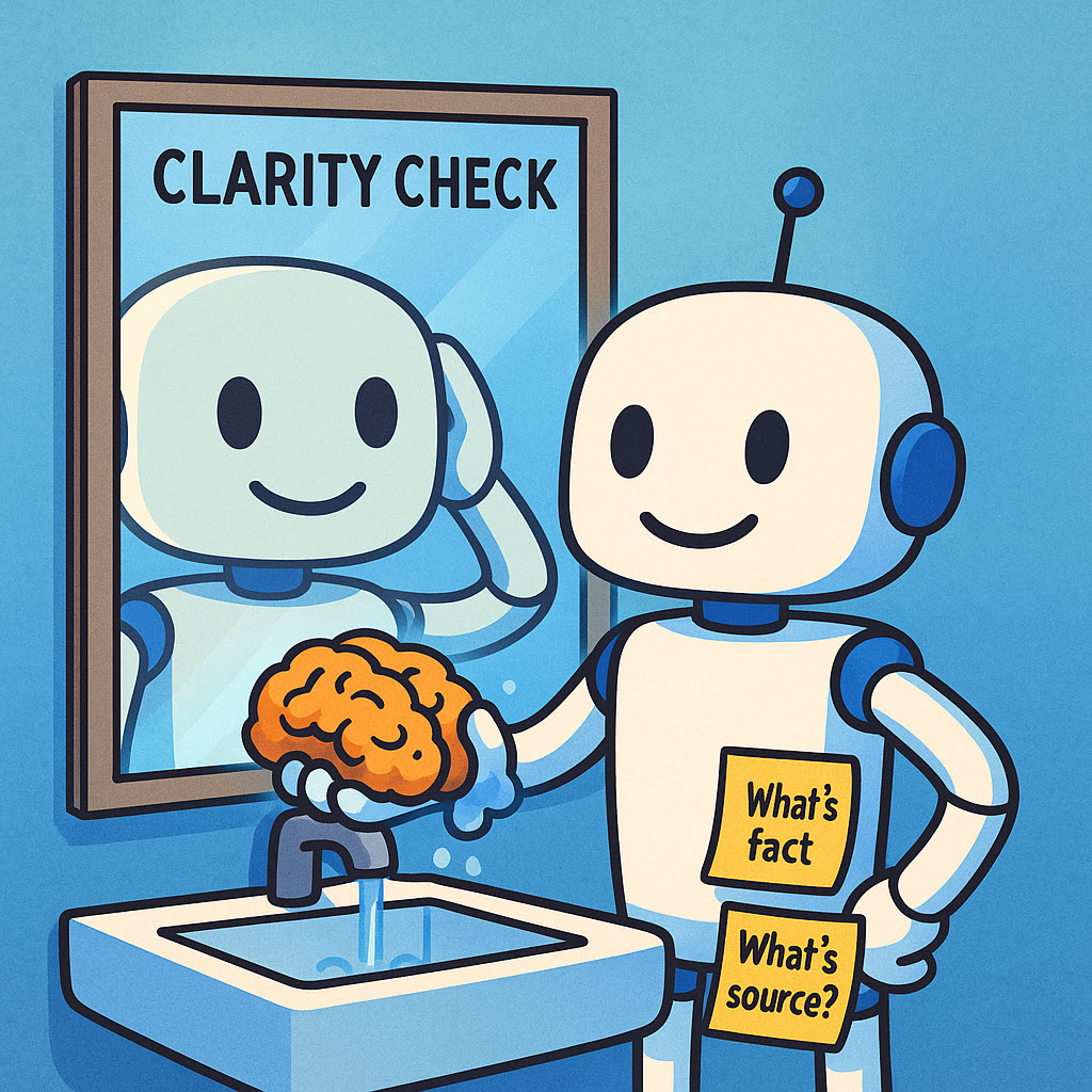 AI cartoon doing a clarity check.