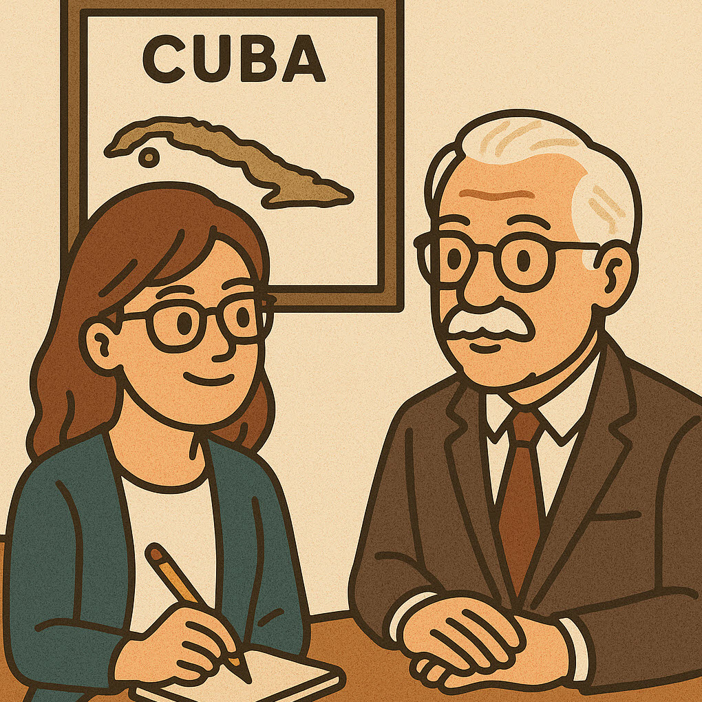 An interviewer sits with a thought leader and records the story of his success.