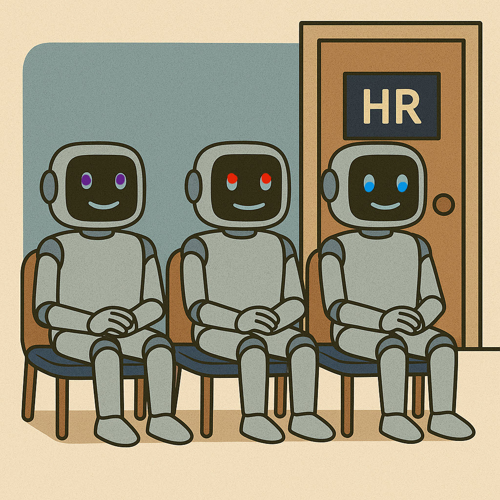 AI candidates await interviews.