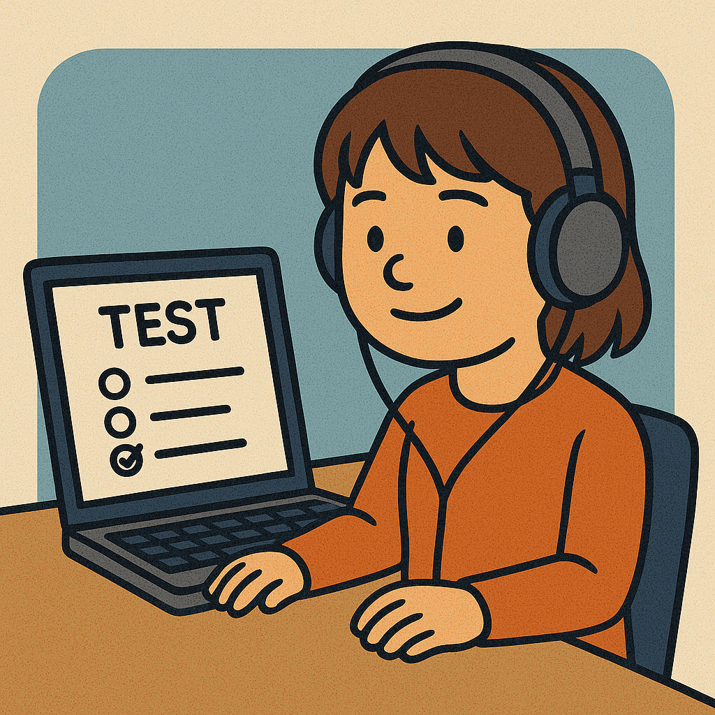 Student takes a test.